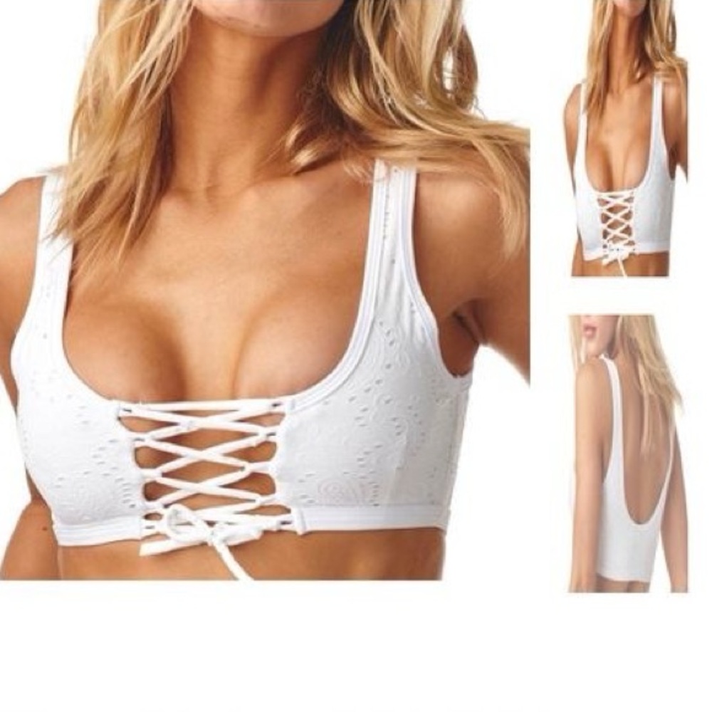 MONTCE SWIM BIKINI NEVER WORN WHITE EYELETTE SET SPORTS TOP & BOTTOMS L & XL